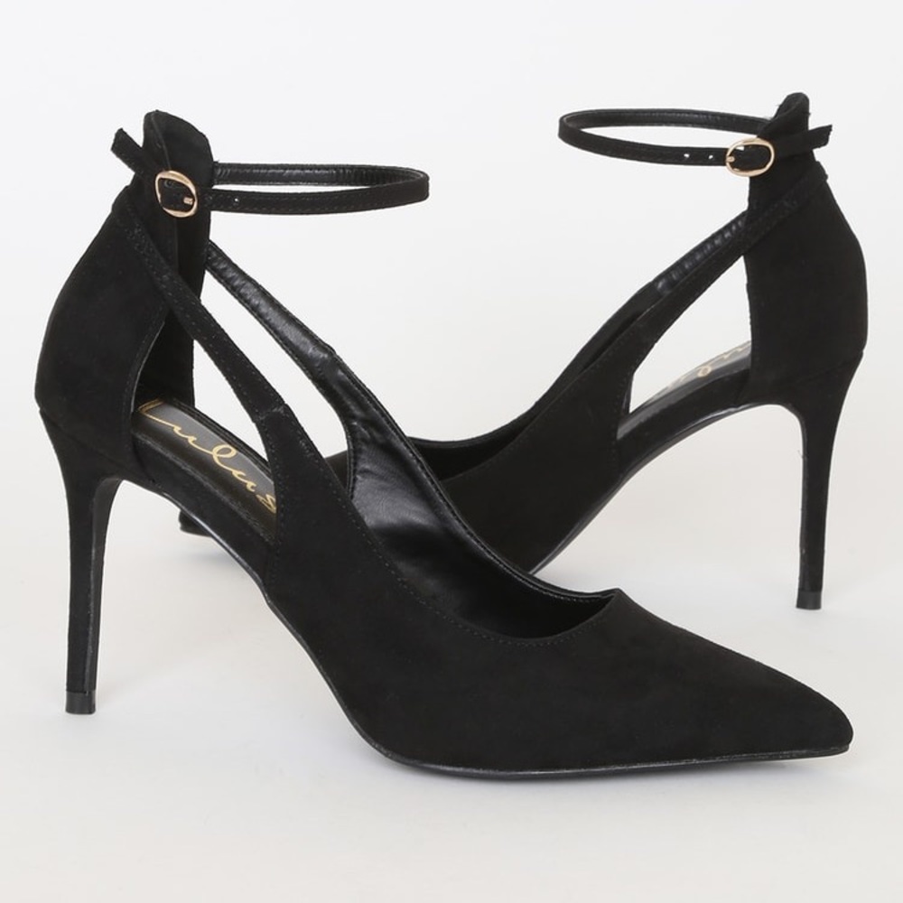 NIB Lulu’s Black Faux Suede Pointed-toe Ankle Strap Stiletto Heels in Size 10 - Picture 12 of 13
